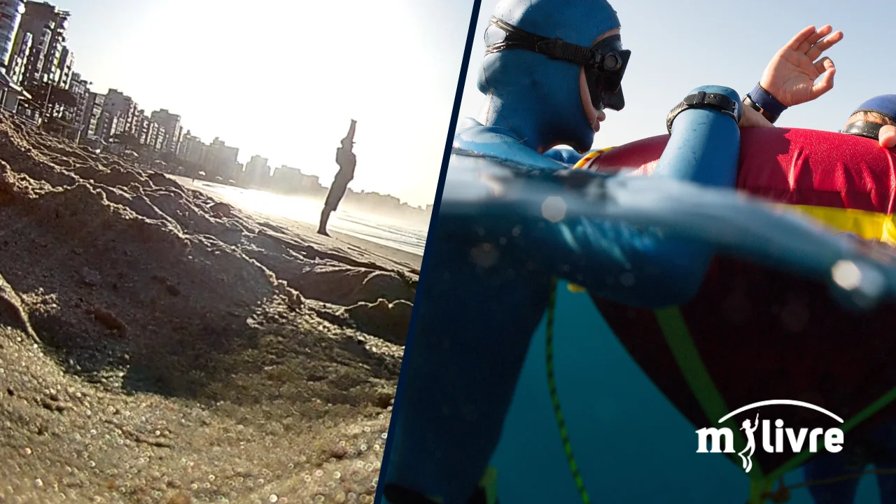 Instrutor de Mergulho Rafa guarapa treinando apneia, e outra foto mergulhando - 2