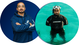 Instrutor de mergulho Rafa Guarapa fotos de perfil no seco e na água