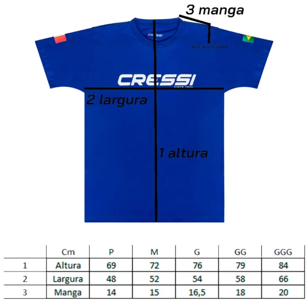 Camiseta de Algodão Cressi Lisa Manga Curta Azul - imagem 6 - tabela de medidas