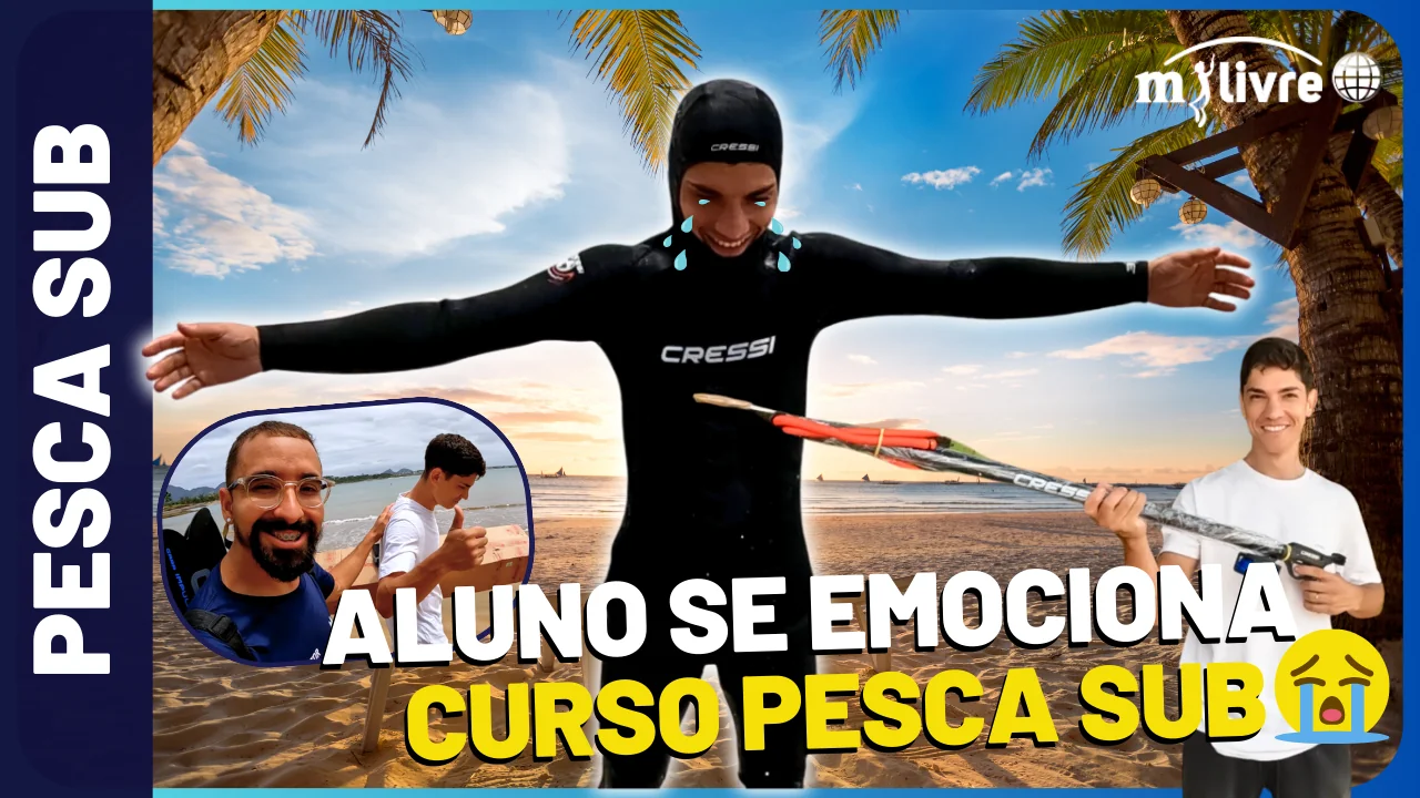 ALUNO SE EMOCIONA RECEBE EQUIPAMENTOS CURSO PESCA SUB E MERGULHO LIVRE