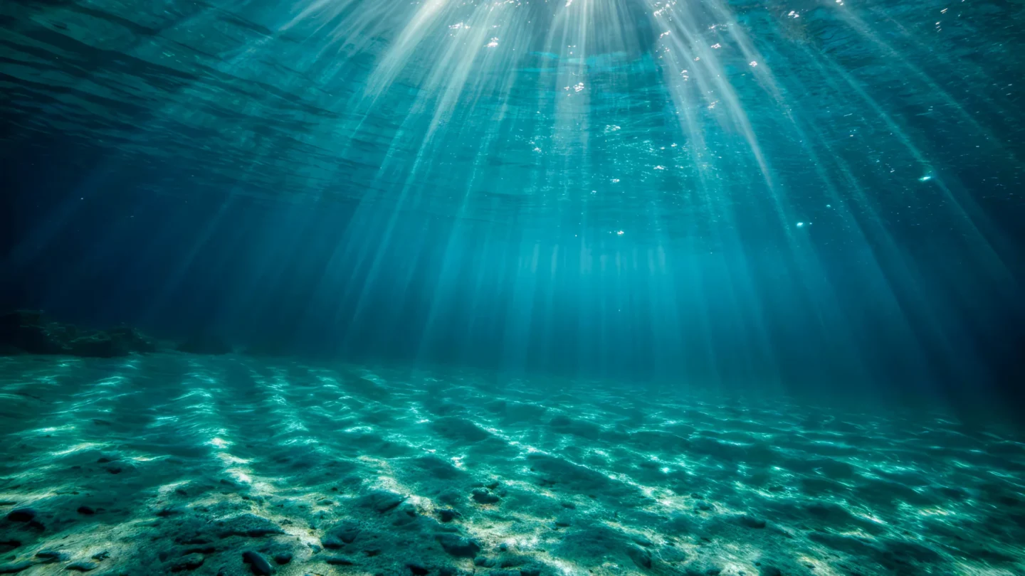 Capa foto - fundo do mar azul com detalhe da areia, cristalino
