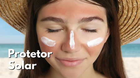 Capa - foto protetor solar facial, protetor solar no rosto com texto